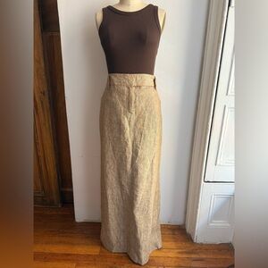 Beige Wheat Linen Maxi Skirt High Waisted Neutral Minimalist Linen Skirt